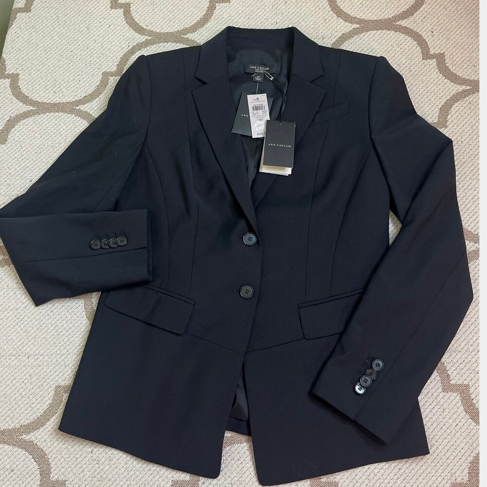 NWT Ann Taylor Black Tailored Blazer 2 Button Notch Lapel Suit Jacket, size 2P